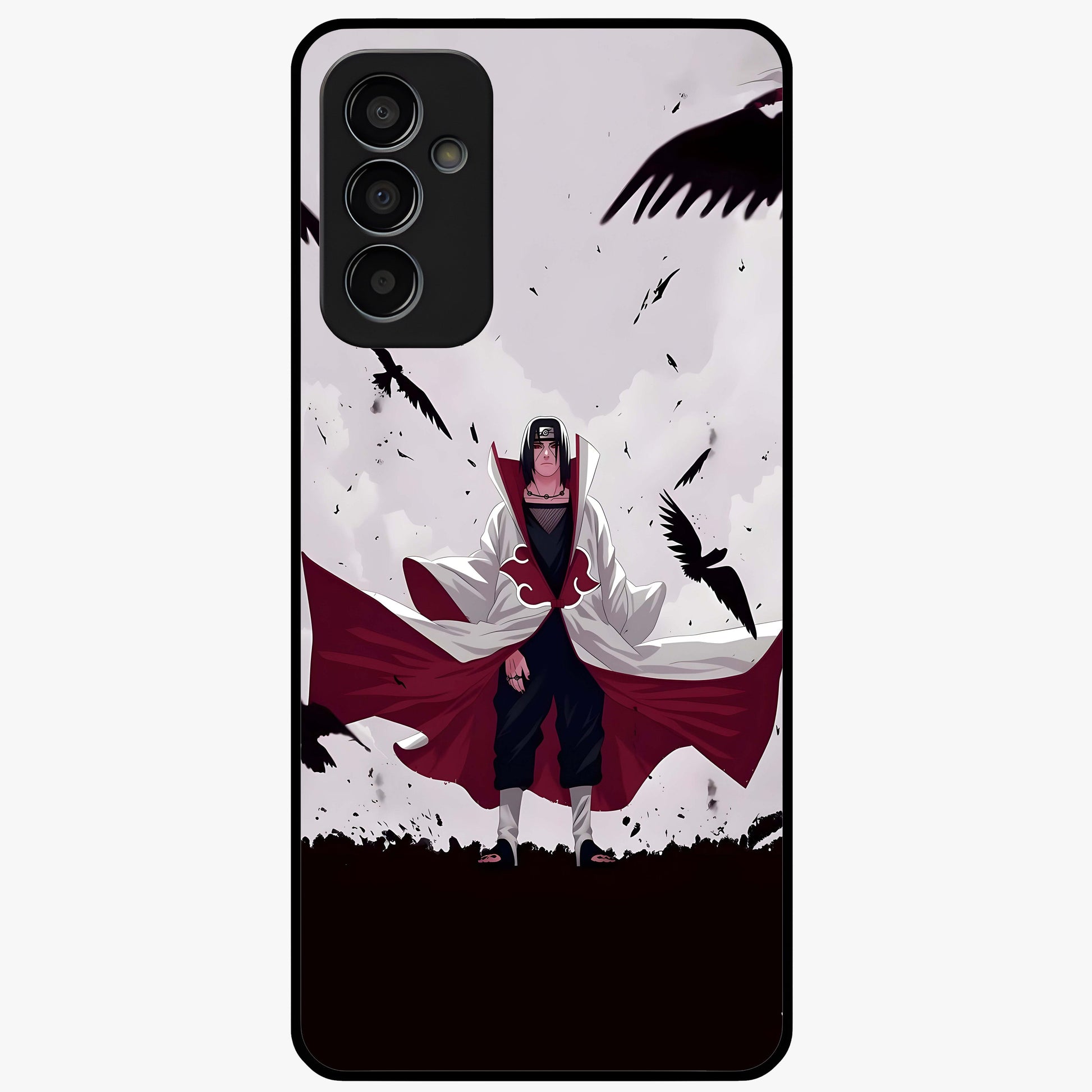 Crimson Crow Ascension Glass Case showing flat back view with mystical crow artwork and glossy glass finish.