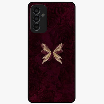 Crimson Fade Butterfly Glass Case showing flat back view with fading butterfly artwork and glossy glass finish.
