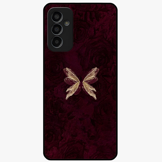 Crimson Fade Butterfly Glass Case showing flat back view with fading butterfly artwork and glossy glass finish.
