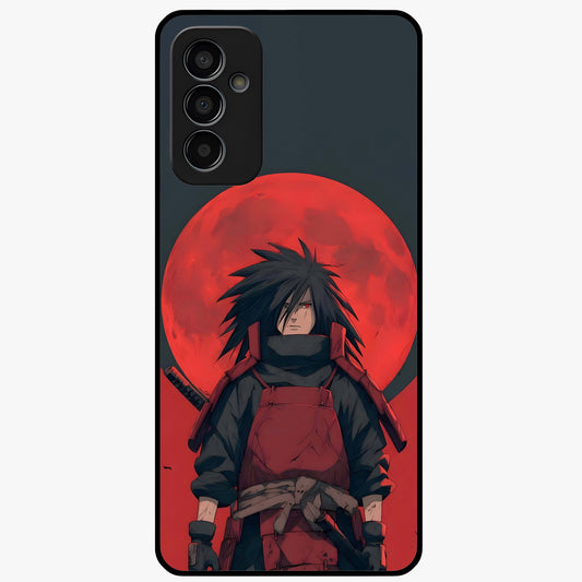 Crimson Moon Warlord Glass Case showing flat back view with mystical moon warrior artwork and glossy glass finish.