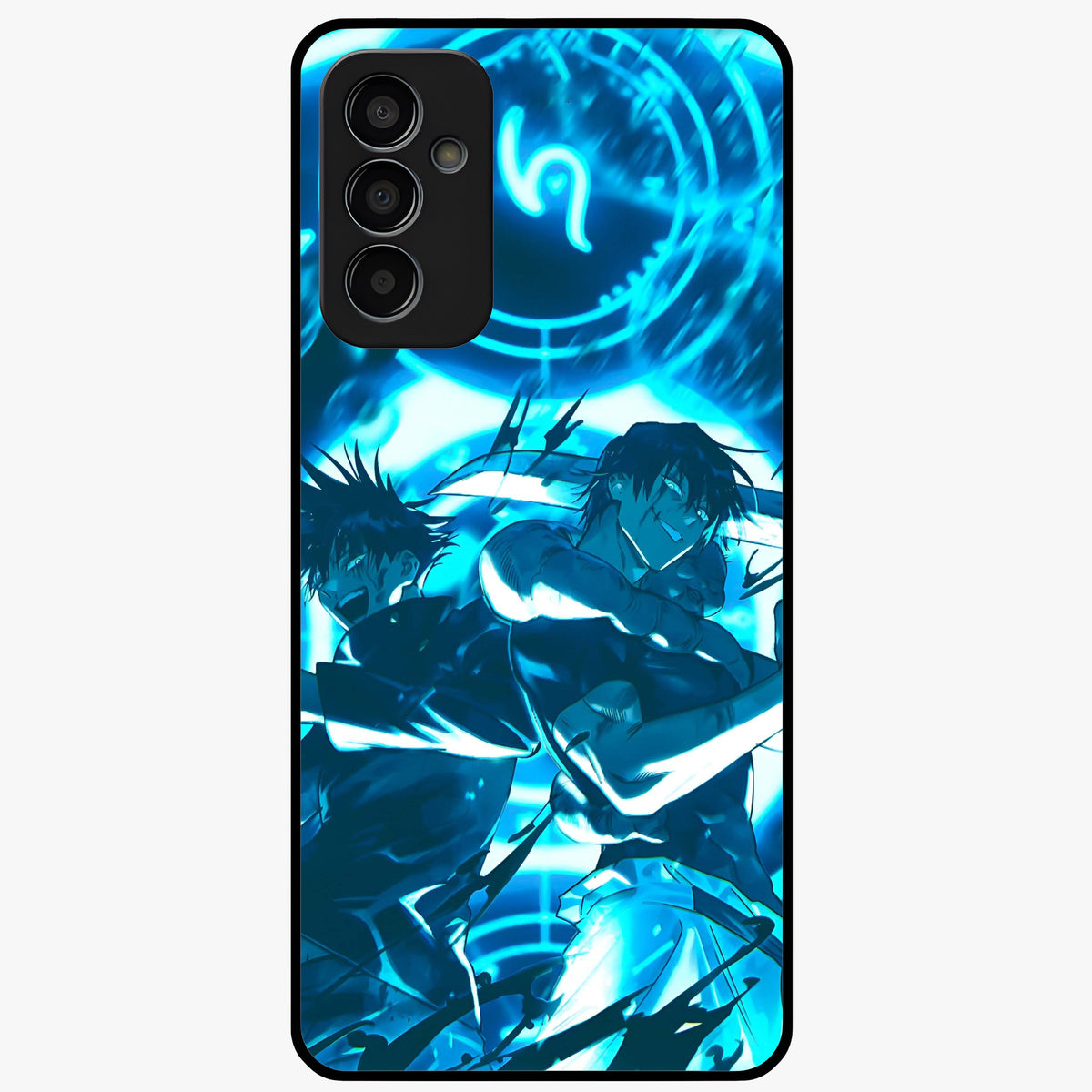 Cursed Energy Clash Glass Case showing flat back view with intense cursed energy artwork and glossy glass finish.