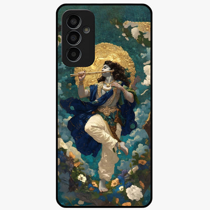 Divine Krishna Art Glass Case showing flat back view with Lord Krishna artwork and glossy glass finish.