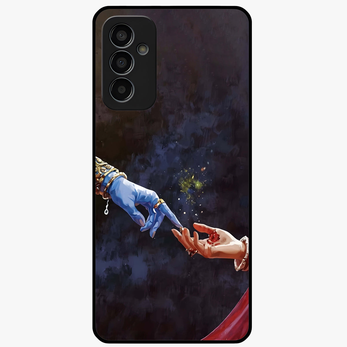 Divine Touch Eternal Glass Case showing flat back view with spiritual themed artwork and glossy glass finish.