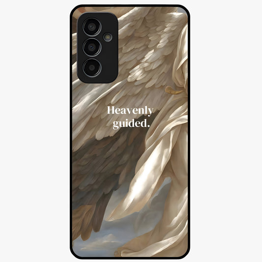 Divine Winged Grace Glass Case showing flat back view with elegant wing inspired artwork and glossy glass finish.