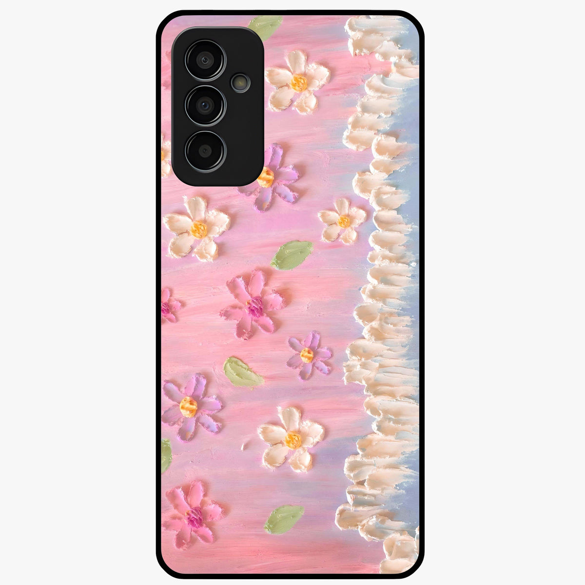Dreamy Painted Garden Glass Case showing flat back view with artistic painted floral garden artwork and glossy glass finish.