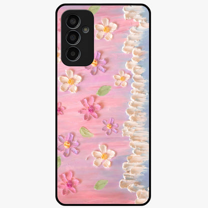 Dreamy Painted Garden Glass Case showing flat back view with artistic painted floral garden artwork and glossy glass finish.
