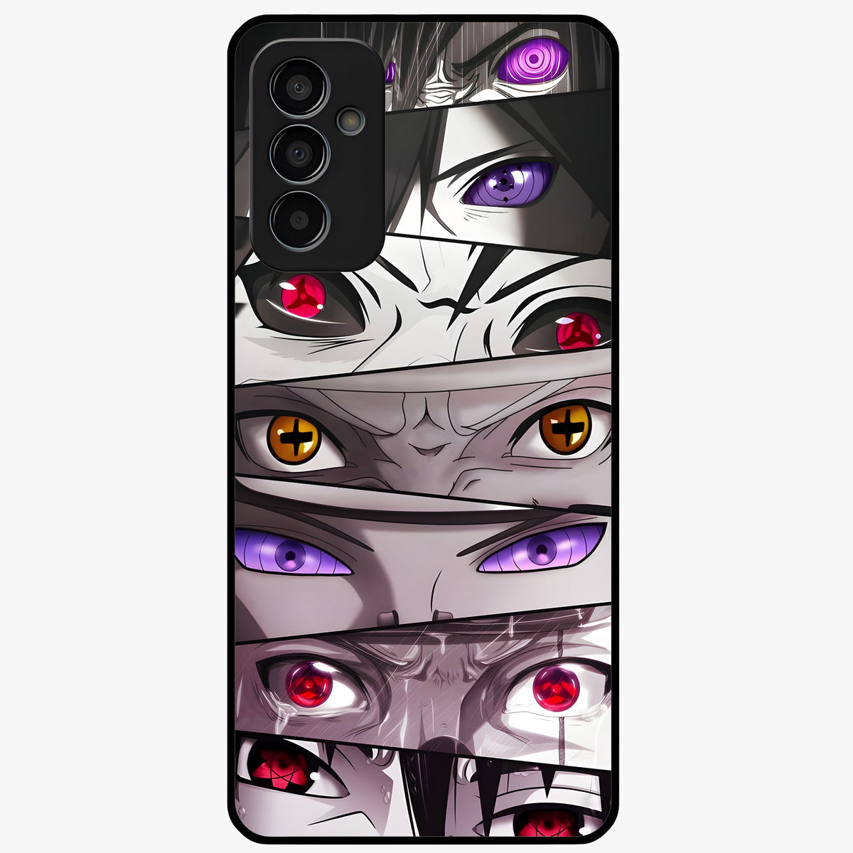 Eyes of Destiny Glass Case showing flat back view with striking eye themed artwork and glossy glass finish.