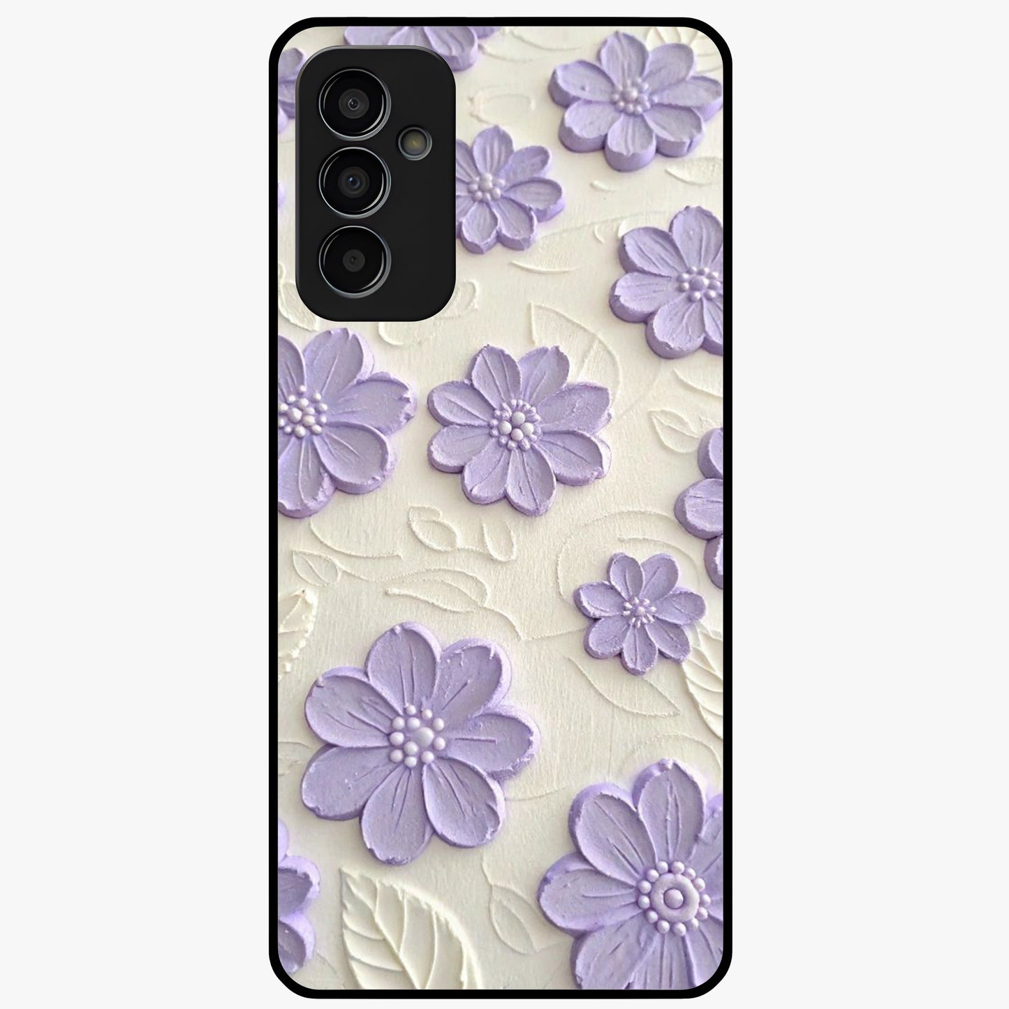 Floral Wall Art With Purple Flowers Glass Case showing flat back view with purple flower artwork and glossy glass finish.