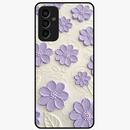 Floral Wall Art With Purple Flowers Glass Case showing flat back view with purple flower artwork and glossy glass finish.