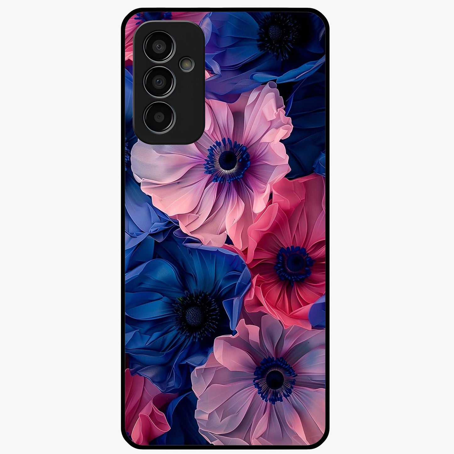 Flower Paper Art Pattern Glass Case showing flat back view with paper cut style floral artwork and glossy glass finish.