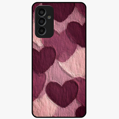 Layered Paper Hearts Glass Case showing flat back view with layered paper heart artwork and glossy glass finish.