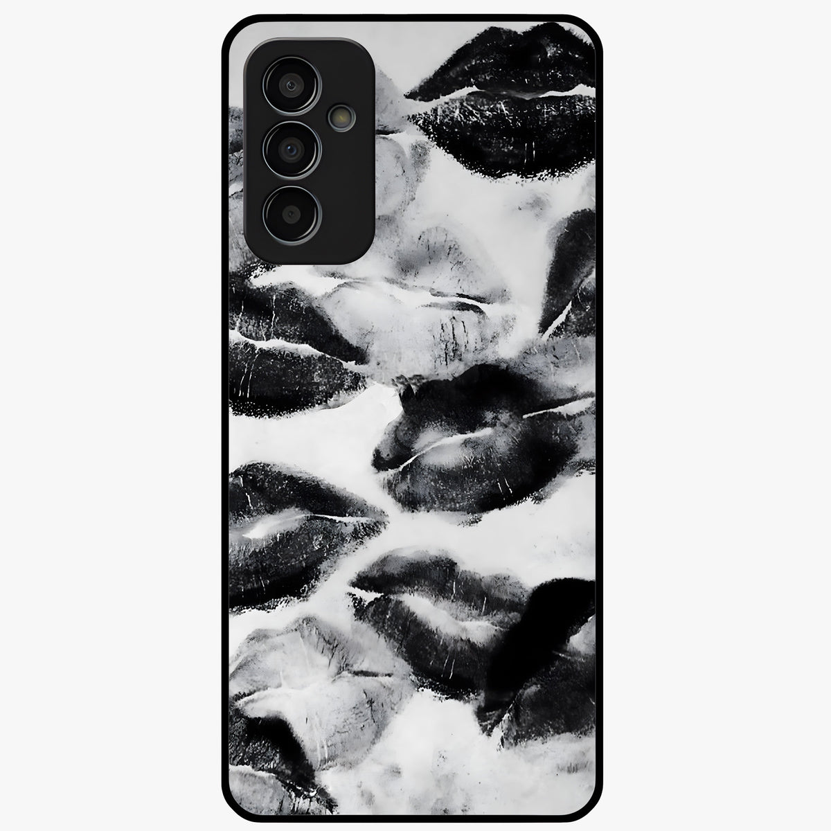 Midnight Kiss Marks Glass Case showing flat back view with lipstick kiss mark artwork and glossy glass finish.