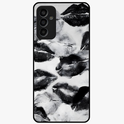 Midnight Kiss Marks Glass Case showing flat back view with lipstick kiss mark artwork and glossy glass finish.