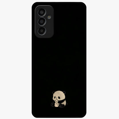 Midnight Panda Love Glass Case showing flat back view with cute panda themed artwork and glossy glass finish.