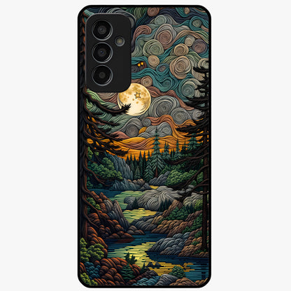 Moonlight Forest Dream Glass Case showing flat back view with mystical forest moonlight artwork and glossy glass finish.
