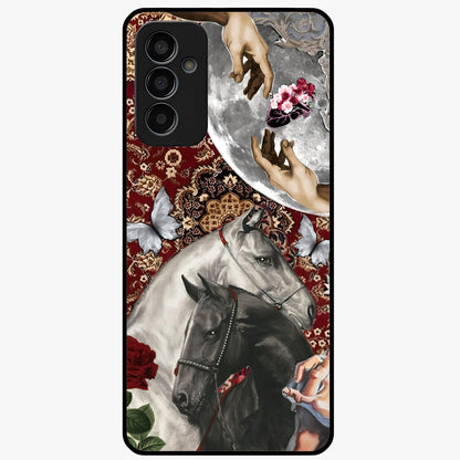 Moonlit Royal Stallion Glass Case showing flat back view with majestic horse under moonlight artwork and glossy glass finish.