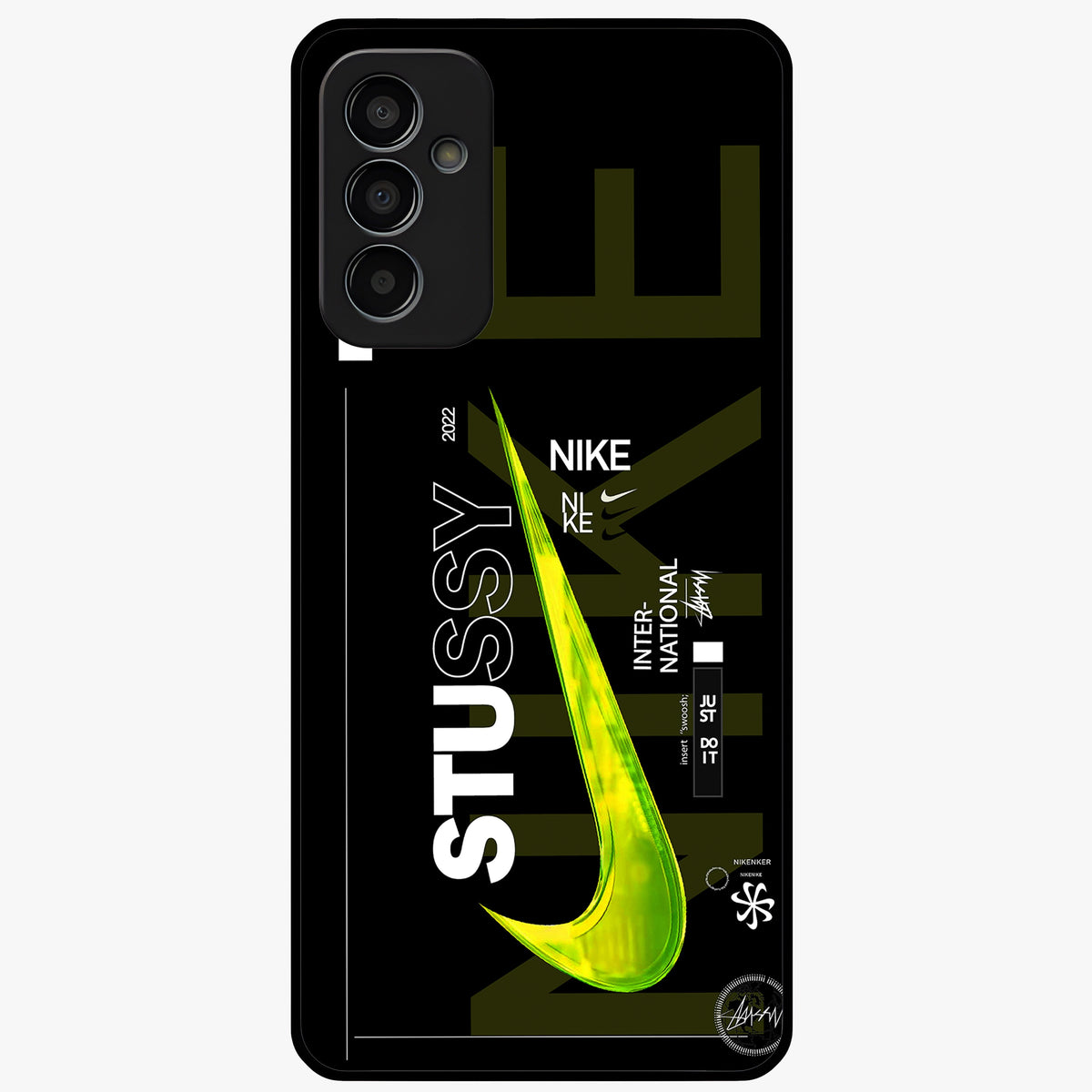 Neon Street Edition Glass Case showing flat back view with neon street style artwork and glossy glass finish.