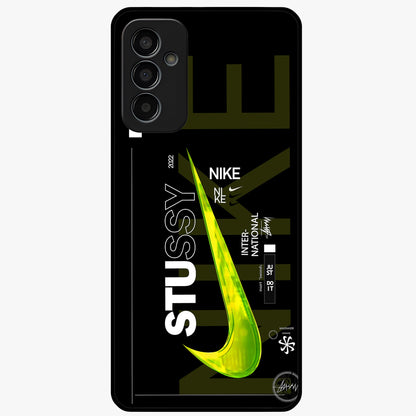 Neon Street Edition Glass Case showing flat back view with neon street style artwork and glossy glass finish.