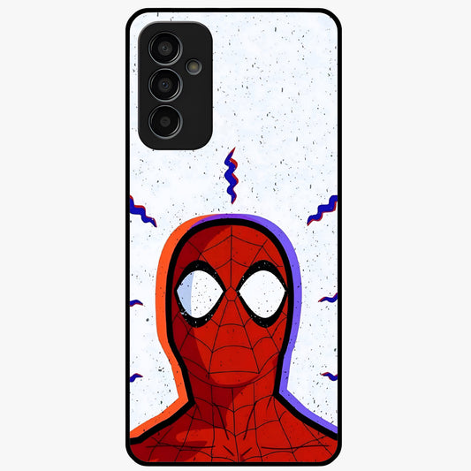 Omg Spiderman Glass Case showing flat back view with bold superhero inspired artwork and glossy glass finish.
