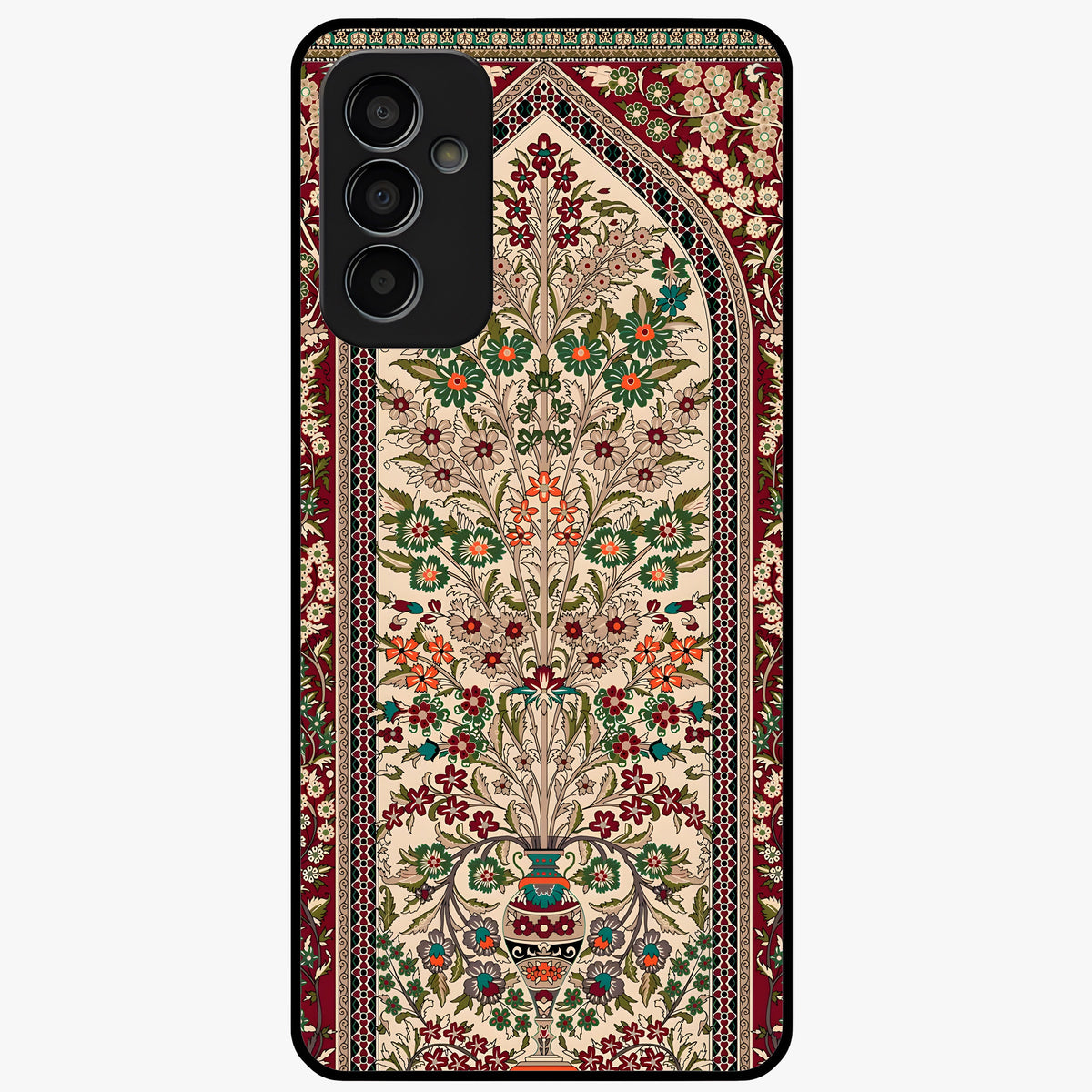Persian Inspired Glass Case showing flat back view with ornate Persian style pattern artwork and glossy glass finish.