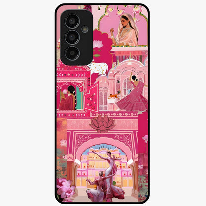 Pink Palace Muse Glass Case showing flat back view with elegant palace inspired artwork and glossy glass finish.