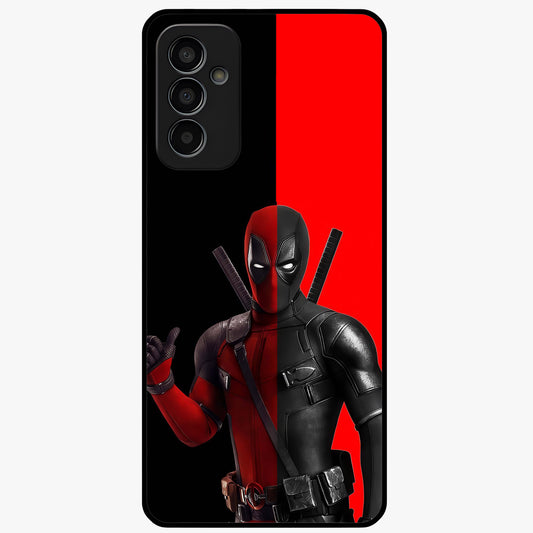 Red & Black Deadpool Theme Glass Case showing flat back view with bold comic inspired artwork and glossy glass finish.