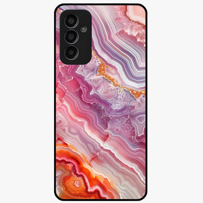Rose Quartz Marble Glass Case showing flat back view with pink marble quartz texture artwork and glossy glass finish.