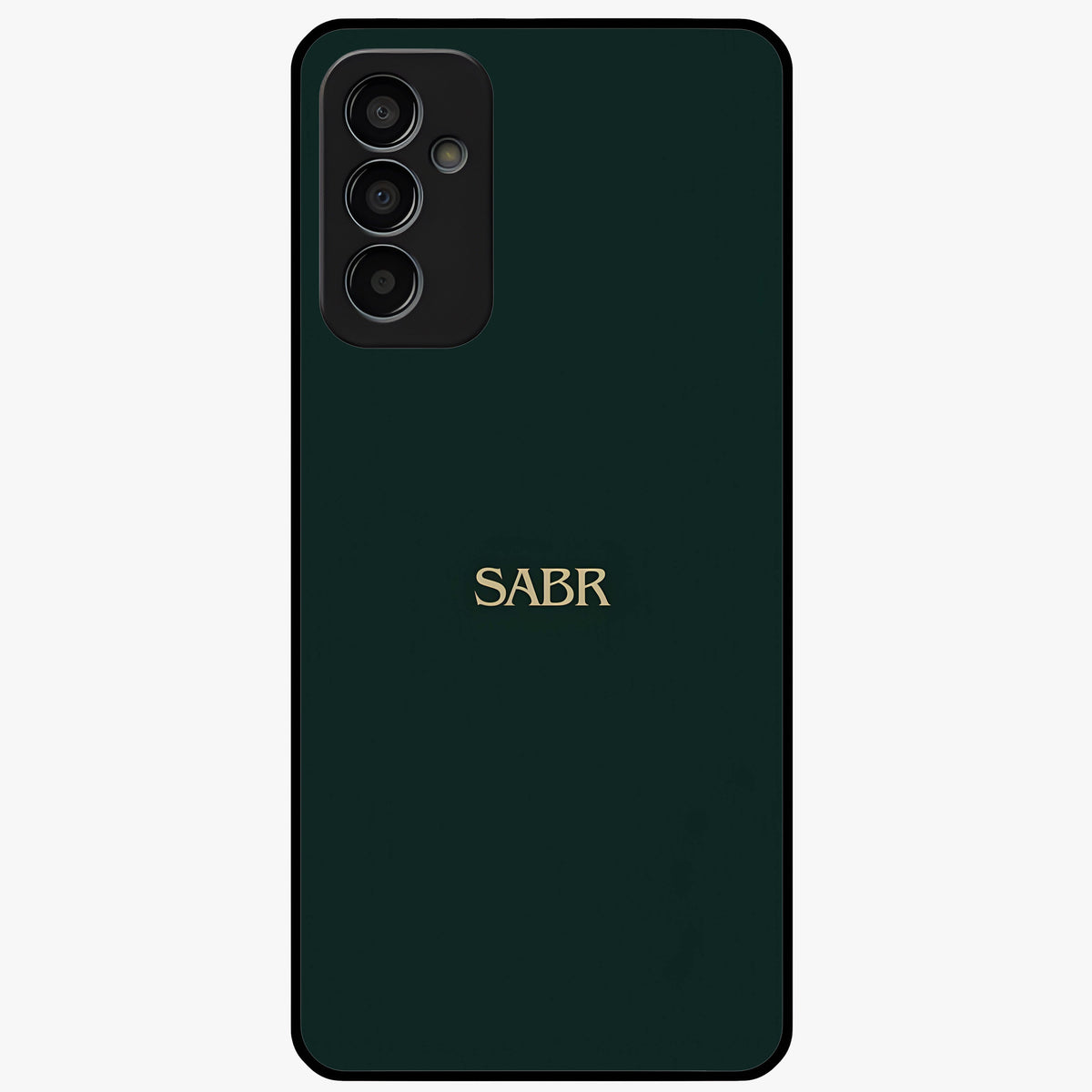 Sabr Minimal Patience Glass Case showing flat back view with minimalist typography artwork and glossy glass finish.