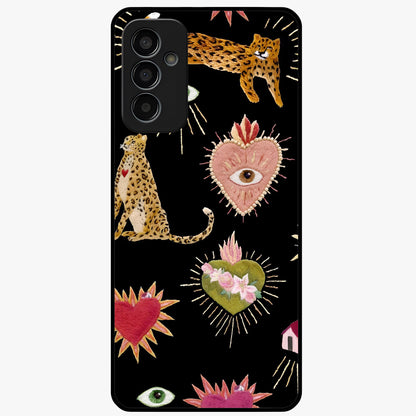 Sacred Jungle Heart Glass Case showing flat back view with jungle inspired heart artwork and glossy glass finish.