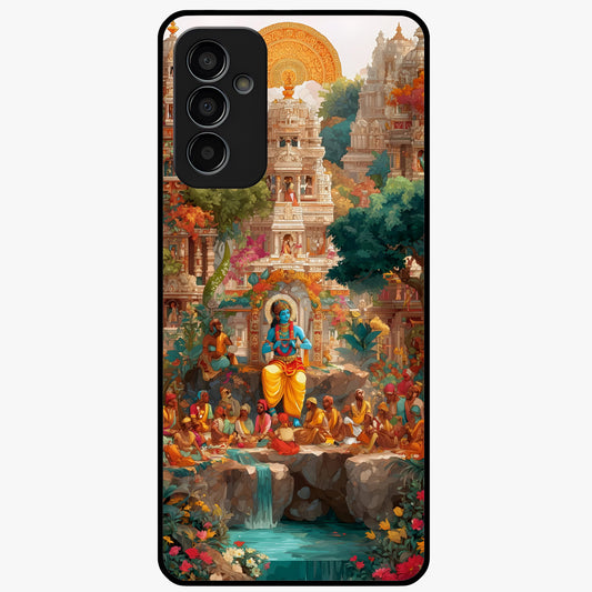 Sacred Sunlight Gods Glass Case showing flat back view with divine sunlight themed artwork and glossy glass finish.
