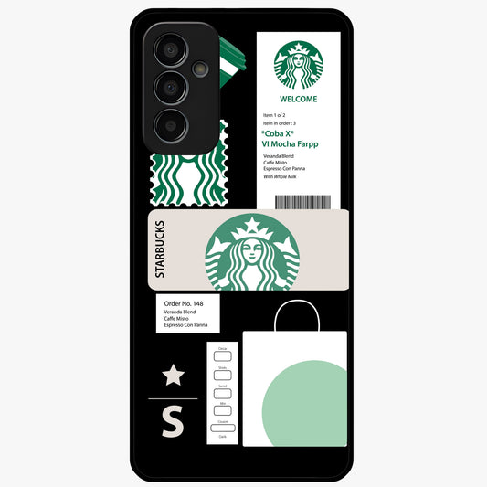 Starbucks Mocha Glass Case showing flat back view with coffee inspired artwork and glossy glass finish.