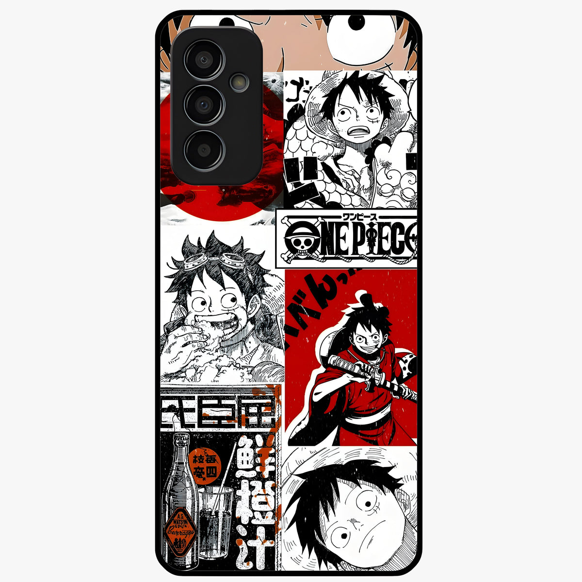 Strawhat Chaos Panels Glass Case showing flat back view with anime inspired chaos panel artwork and glossy glass finish.