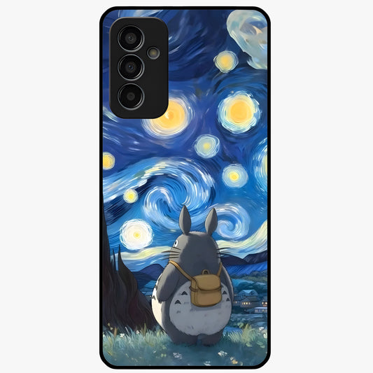 Totoro In Van Gogh Art Glass Case showing flat back view with whimsical character artwork inspired by Van Gogh style and glossy glass finish.