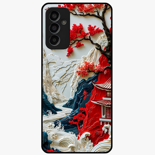 Whispers Of Sakura Waves Glass Case showing flat back view with cherry blossom wave artwork and glossy glass finish.