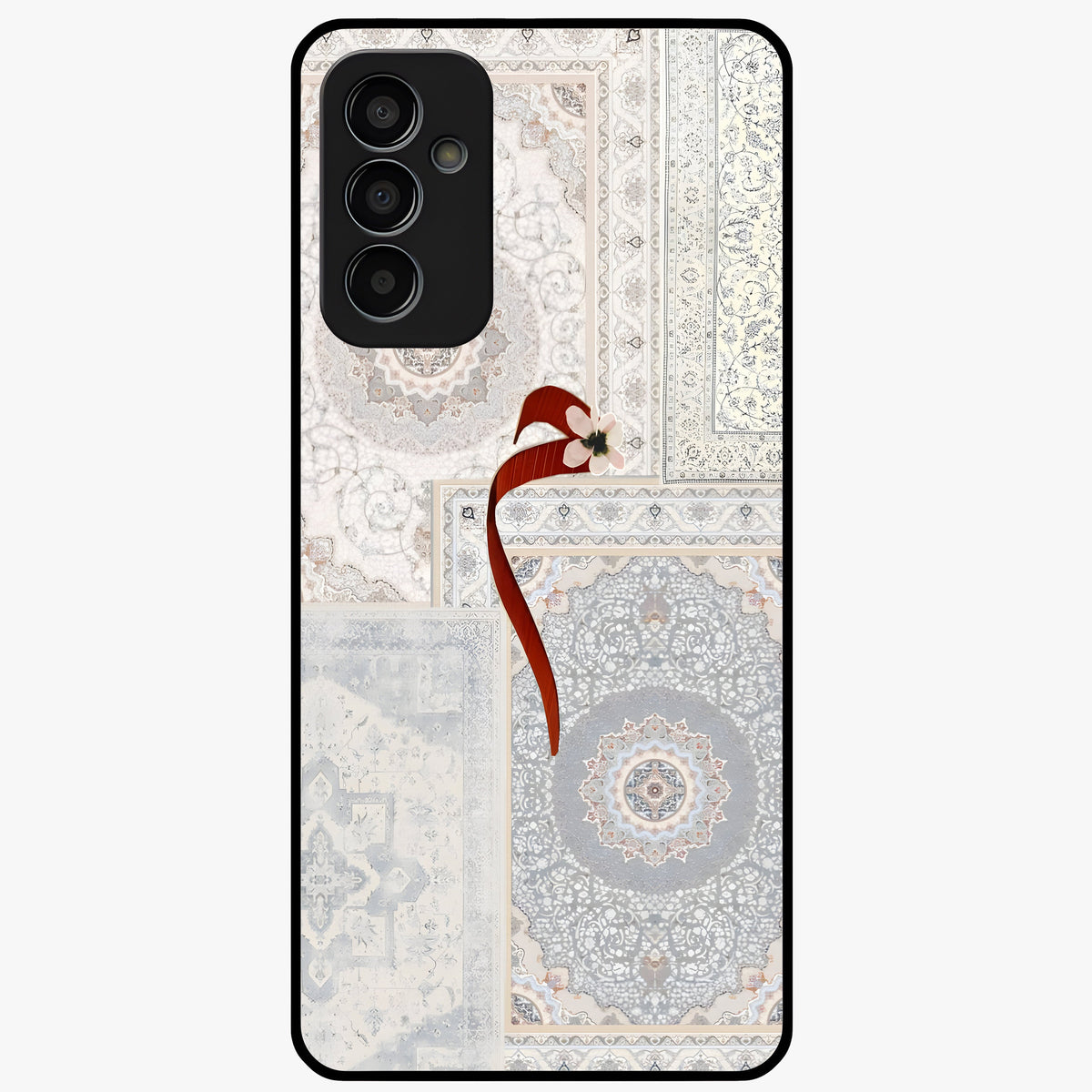White Aesthetic Bow Glass Case showing flat back view with minimal bow artwork and glossy glass finish.