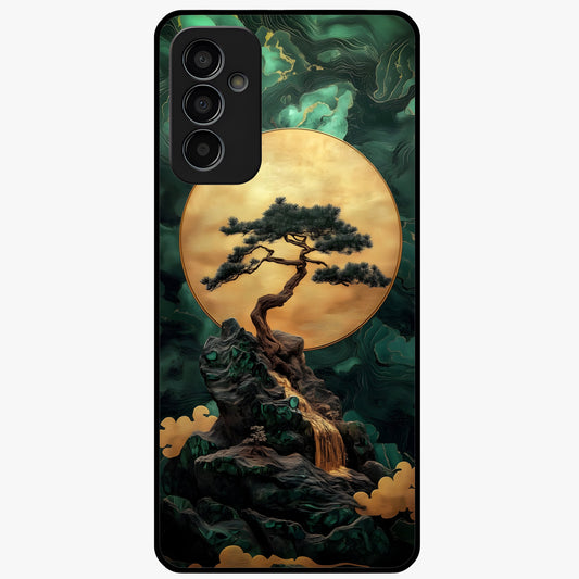Zen Moon Rise Glass Case showing flat back view with calm moonrise artwork and glossy glass finish.