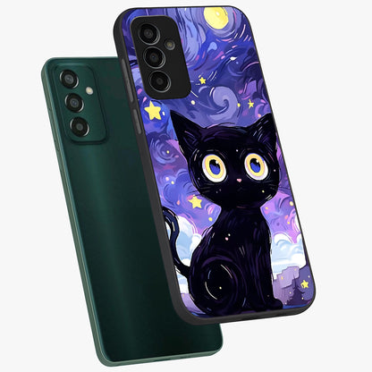 Abstract Cat Art Glass Case displayed in angled mockup highlighting modern abstract cat artwork and sleek glass surface.