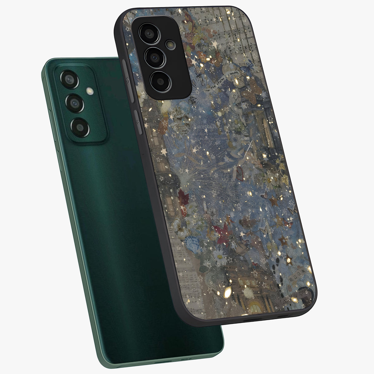 Aesthetic Astrolophia Glass Case displayed in angled mockup highlighting artistic aesthetic elements and smooth glass surface.