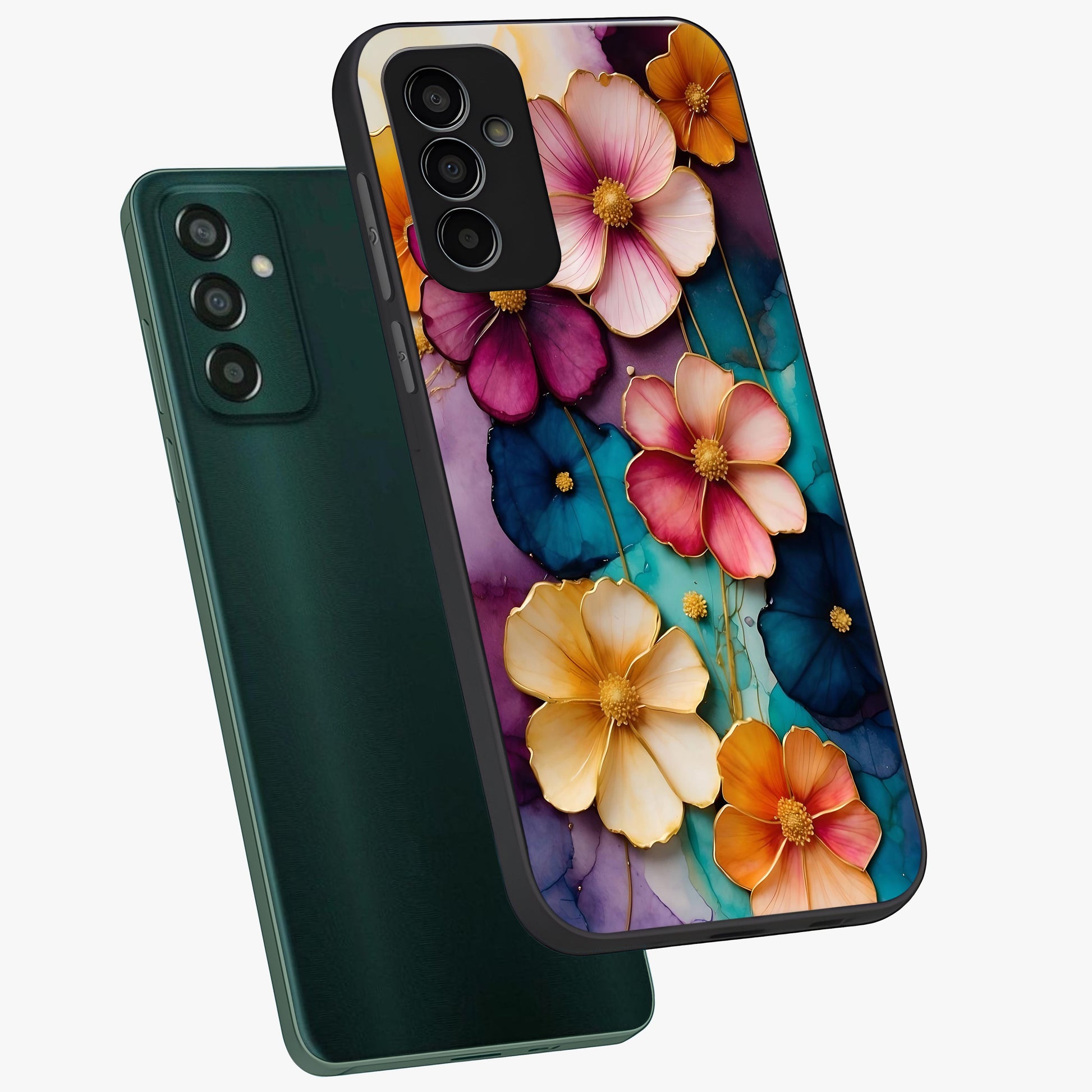 Artlyn Grace Flower Pattern Glass Case displayed in angled mockup highlighting delicate flower pattern design and smooth glass surface.