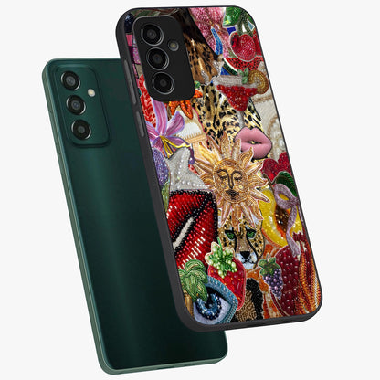 Beaded Fashion Jungle Glass Case displayed in angled mockup highlighting colorful fashion bead design and artistic pattern.
