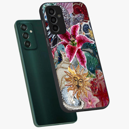 Beaded Garden Fantasy Glass Case displayed in angled mockup highlighting fantasy inspired floral bead pattern.