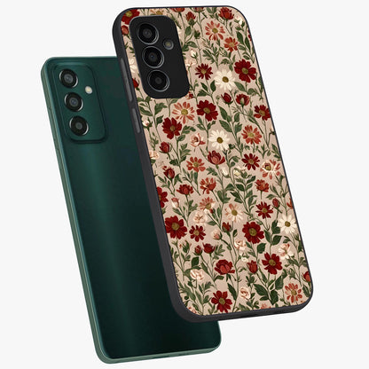 Biege Flower With Leaf Glass Case displayed in angled mockup highlighting minimal floral leaf design and elegant aesthetic.