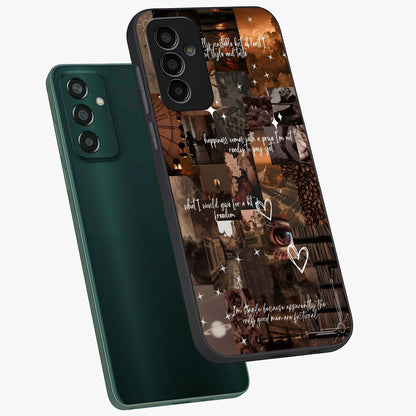 Bittersweet Aesthetic Chaos Glass Case displayed in angled mockup highlighting expressive abstract artwork and edgy aesthetic theme.