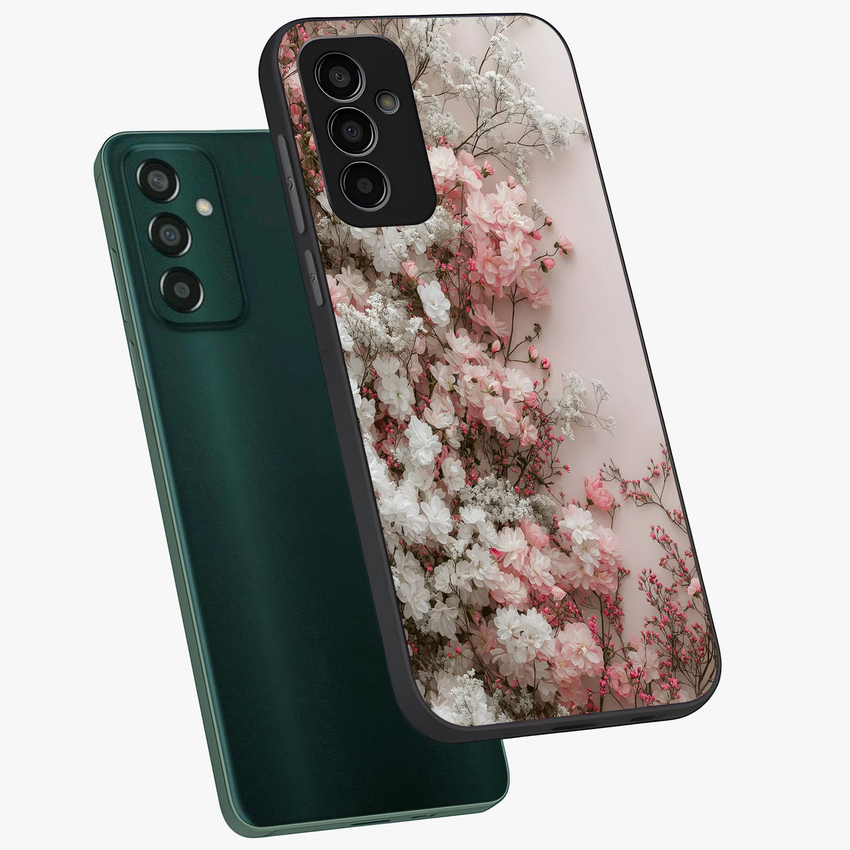 Blush Blossom Cloud Glass Case displayed in angled mockup highlighting soft cloud and blossom design with pastel aesthetic.