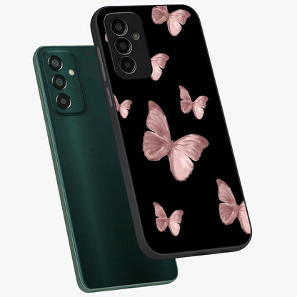 Butterfly Pattern Glass Case displayed in angled mockup highlighting delicate butterfly design and aesthetic pattern style.