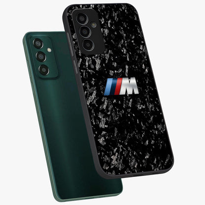Carbon Speed Mark Glass Case displayed in angled mockup highlighting racing inspired carbon design and sleek aesthetic style.