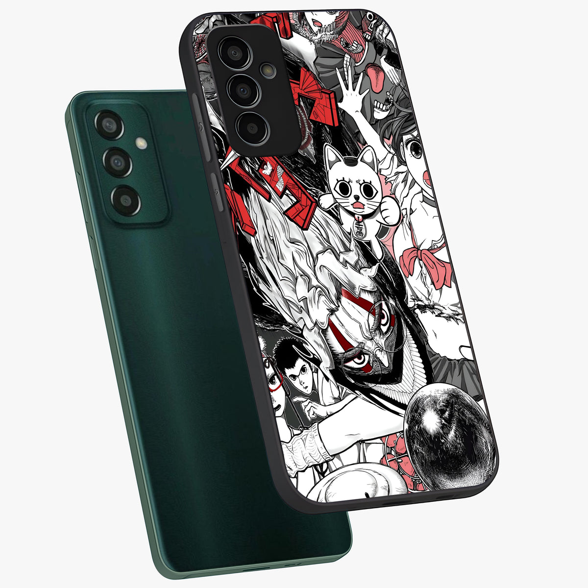 Crimson Chaos Panel Glass Case displayed in angled mockup highlighting chaotic panel style design with modern graphic theme.