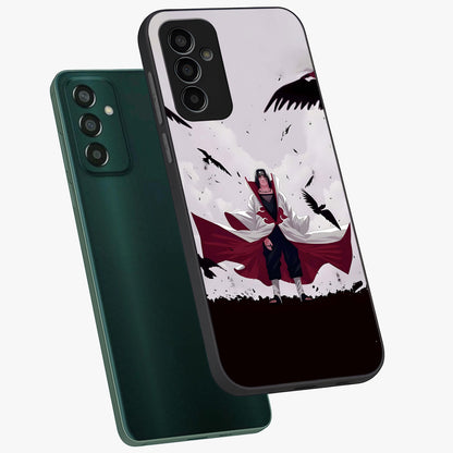 Crimson Crow Ascension Glass Case displayed in angled mockup highlighting powerful crow illustration with dark crimson aesthetic.