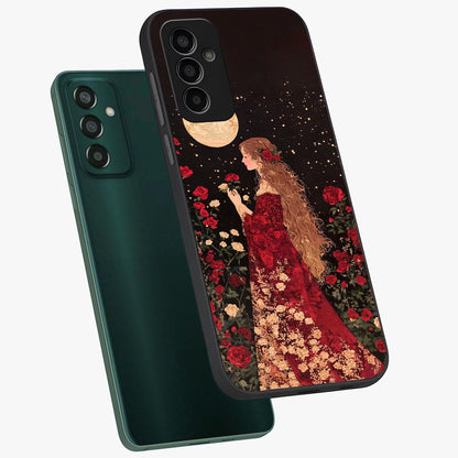 Crimson Dreams Glass Case displayed in angled mockup highlighting soft crimson aesthetic design with artistic theme.