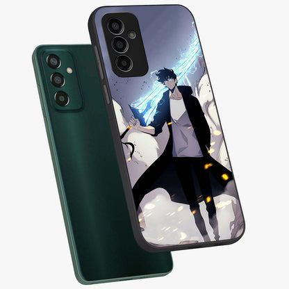 Dark Lightning Anime Warrior Glass Case displayed in angled mockup highlighting powerful lightning themed anime illustration.